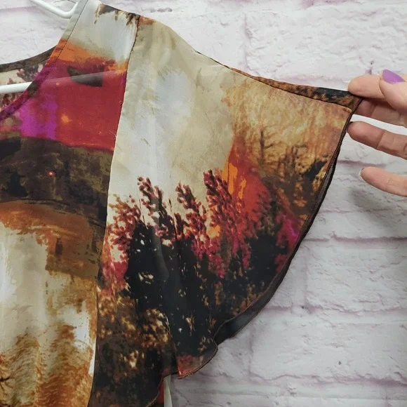 Worthington Sheer Nature Scene Blouse Size L Witchy Forest Dark Fairy Whimsigoth - Picture 3 of 9